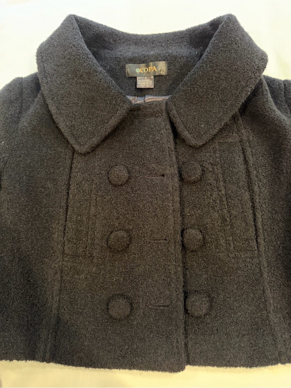 Black Double-Breasted Wool Blend Cropped Coat